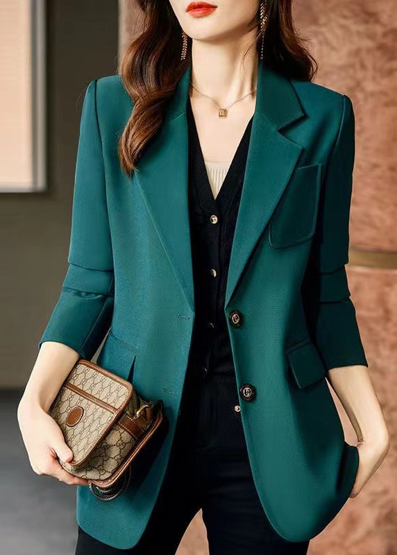 Casual Green Peter Pan Collar Patchwork Cotton Coats Spring