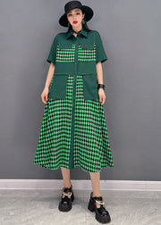 Casual Green Peter Pan Collar Patchwork Print Chiffon Party Dress Short Sleeve