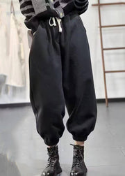 Casual Green Pockets Elastic Waist Warm Fleece Pants Spring