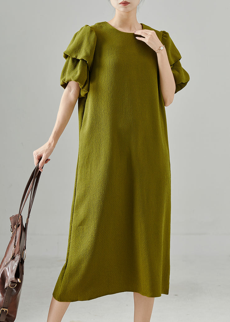 Casual Green Puff Sleeve Spandex Dresses Summer