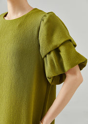 Casual Green Puff Sleeve Spandex Dresses Summer