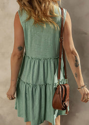 Casual Green Ruffled Patchwork Cotton Mid Dress Sleeveless