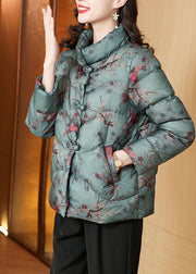 Casual Green Stand Collar Pockets Parka Winter