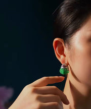 Casual Green Sterling Silver Beading Hoop Earrings