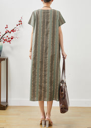 Casual Green Striped Patchwork Cotton Long Dress Summer