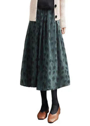 Casual Green Wrinkled Jacquard Patchwork Cotton Skirt Spring