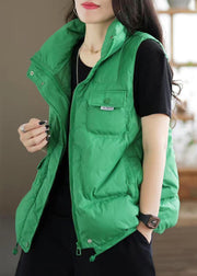 Casual Green Zip Up Pockets Patchwork Duck Down Waistcoat Sleeveless