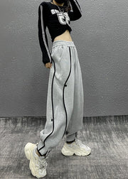 Casual Grey Asymmetrical Pockets Elastic Waist Cotton Sport Pants Fall