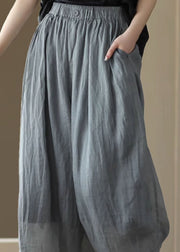 Casual Grey Elastic Waist Pockets Patchwork Linen Lantern Pants Summer