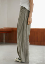 Casual Grey Elastic Waist Pockets Wide Leg Pants Summer