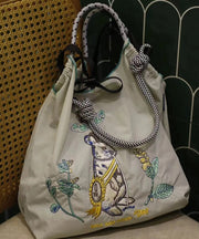 Casual Grey Embroidery Large Capacity Shopping Bag