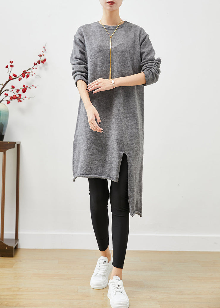 Casual Grey High Neck Asymmetrical Cotton Two Pieces Set Fall