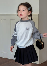 Casual Grey O-Neck Cotton Knit Girls Sweaters Spring