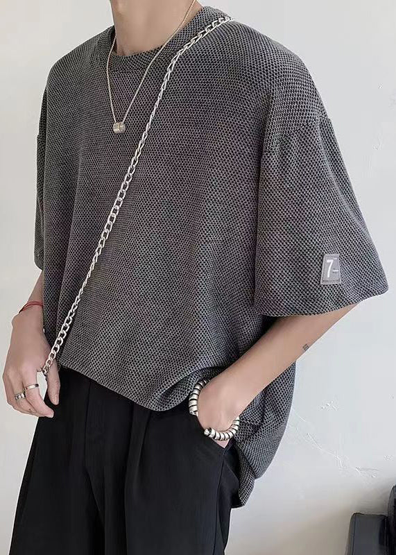 Casual Grey O Neck Hollow Out Oversized T Shirt Men Summer