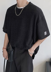 Casual Grey O Neck Hollow Out Oversized T Shirt Men Summer