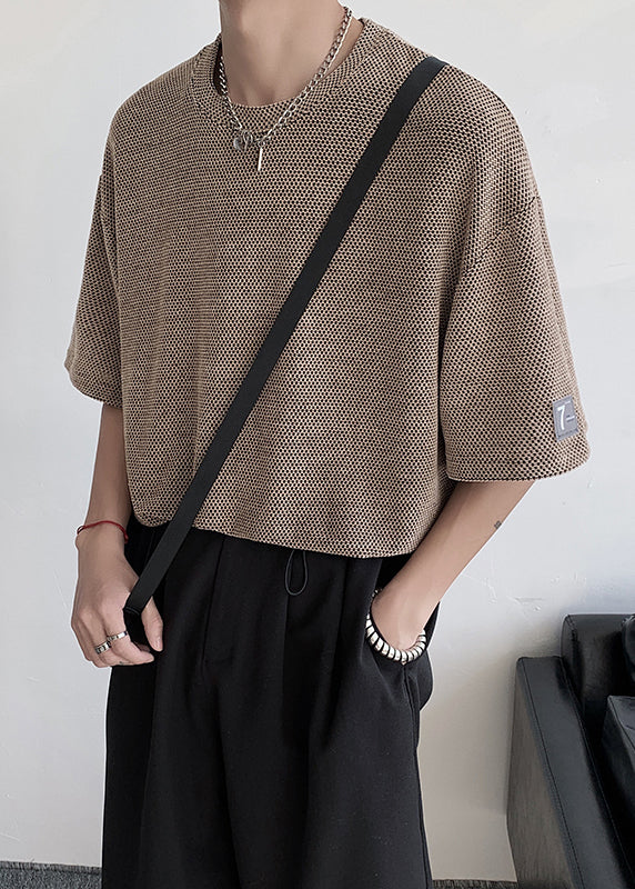 Casual Grey O Neck Hollow Out Oversized T Shirt Men Summer