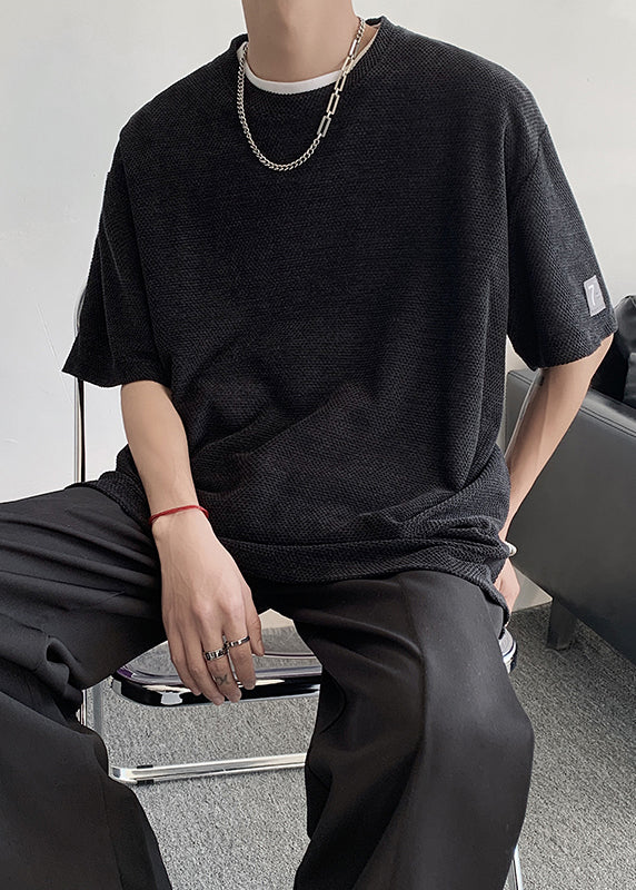 Casual Grey O Neck Hollow Out Oversized T Shirt Men Summer