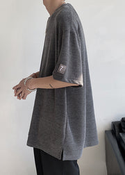 Casual Grey O Neck Hollow Out Oversized T Shirt Men Summer