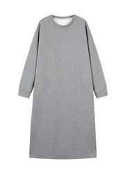 Casual Grey O Neck Loose Cotton Straight Dresses Fall