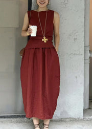 Casual Grey O-Neck Top And Maxi Skirts Two Pieces Set Summer