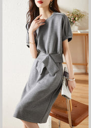 Casual Grey O-Neck Top And Skirts Two Piece Set Short Sleeve