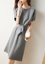 Casual Grey O-Neck Top And Skirts Two Piece Set Short Sleeve