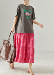 Casual Grey Oversized Patchwork Print Cotton Dress Summer