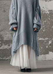 Casual Grey Oversized Patchwork Tulle Long Knit Dress Winter