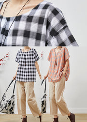Casual Grey Oversized Plaid Linen Two Piece Set Women Clothing Summer
