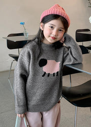 Casual Grey Patchwork Cotton Knit Girls Sweater Spring