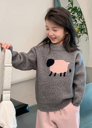 Casual Grey Patchwork Cotton Knit Girls Sweater Spring