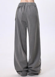 Casual Grey Pockets Patchwork Elastic Waist Cotton Pants Spring