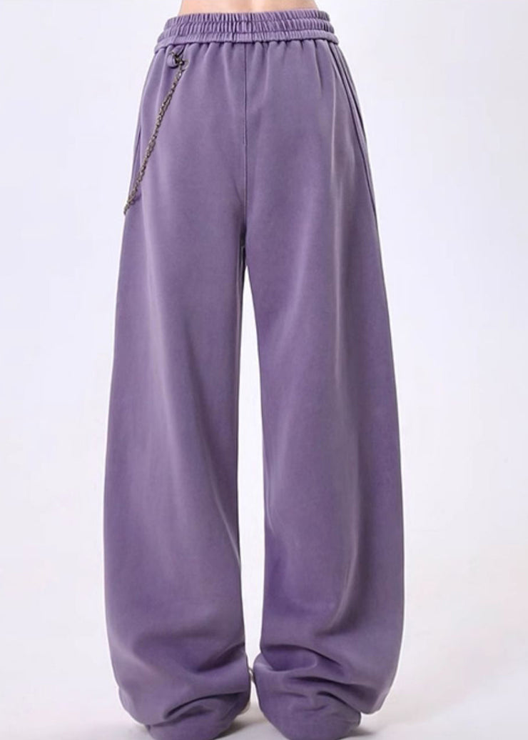 Casual Grey Pockets Patchwork Elastic Waist Cotton Pants Spring