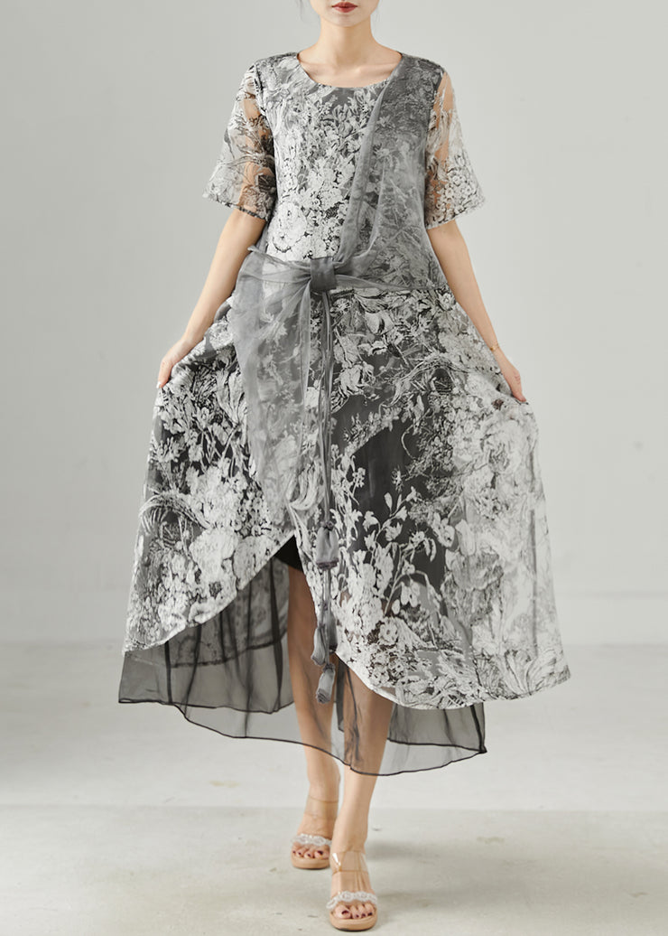 Casual Grey Print Tulle Vacation Dresses Summer