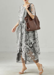 Casual Grey Print Tulle Vacation Dresses Summer