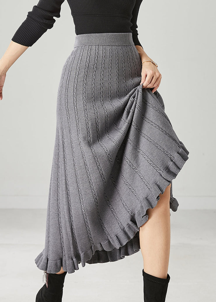 Casual Grey Ruffled Exra Large Hem Knit Skirts Spring