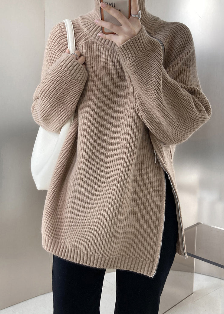 Casual Grey Turtleneck Thick Cotton Knit Sweaters Fall