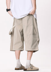 Casual Khaki Asymmetrical Pockets Patchwork High Waist Men Pants