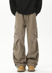 Casual Khaki Cinched Elastic Waist Cotton Mens Beam Pants Spring