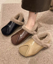 Casual Khaki Comfy Splicing Flat Feet Shoes Fuzzy Wool Lined