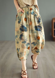 Casual Khaki Elastic Waist Pockets Print Patchwork Cotton Lantern Pants Summer