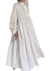 Casual Khaki Hign Neck Patchwork Wrinkled Cotton Long Dress Spring