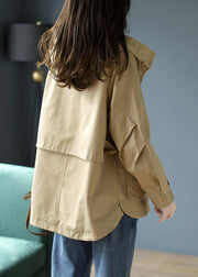 Casual Khaki Hooded Patchwork Cotton Coat Spring