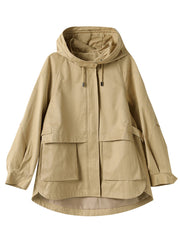 Casual Khaki Hooded Patchwork Cotton Coat Spring