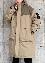 Casual Khaki Hooded Pockets Duck Down Mens Down Coat Winter