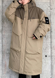 Casual Khaki Hooded Pockets Duck Down Mens Down Coat Winter