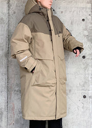 Casual Khaki Hooded Pockets Duck Down Mens Down Coat Winter