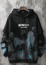 Casual Khaki Hooded Print False Two Pieces Cotton Men Sweatshirts Fall