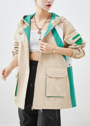 Casual Khaki Oversized Patchwork Applique Cotton Jacket Fall