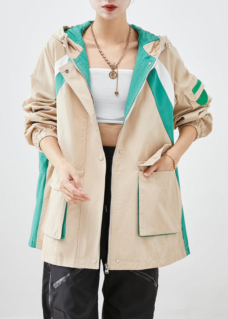 Casual Khaki Oversized Patchwork Applique Cotton Jacket Fall